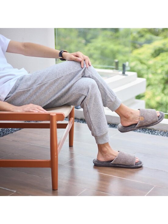 Men\'s Grey Flat Cozy Memory Foam Anti Skid Soft Slip On House Slipper Shoes main image 5